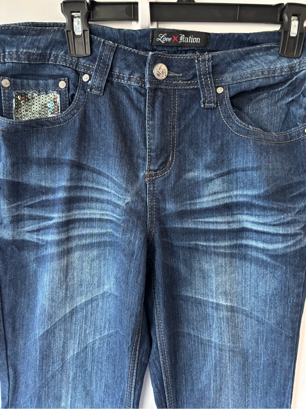 Love Nation Men's Dark Blue Washed Slim Straight Jeans with Sequin Coin Pocket